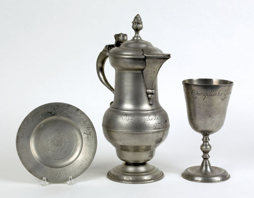 Appraisal: Important Philadelphia three piece pewter communion service attributed to William