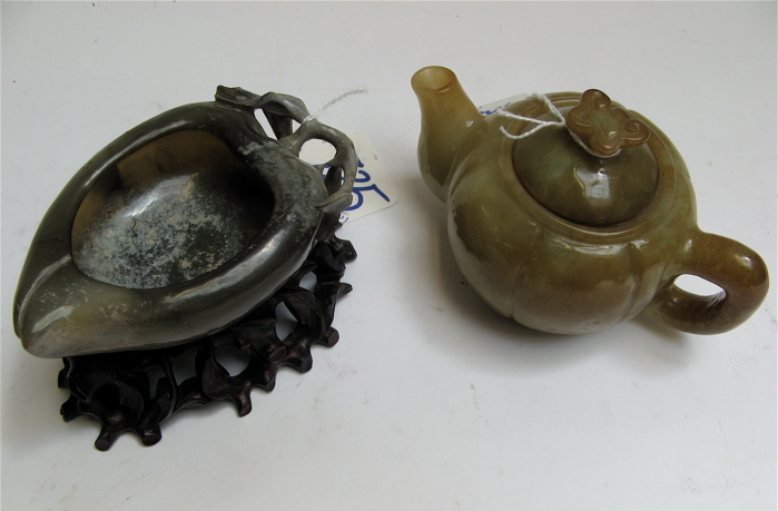 Appraisal: A CHINESE JADE TEAPOT AND WATER COUPE the hand carved