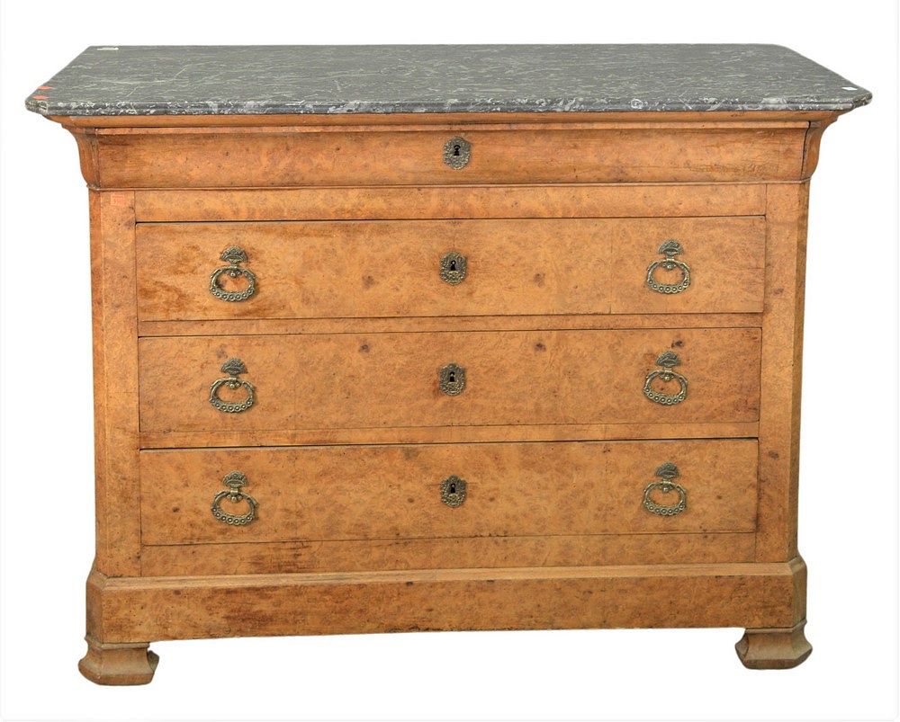 Appraisal: Burlwood Server having marble top and three drawers over bracket