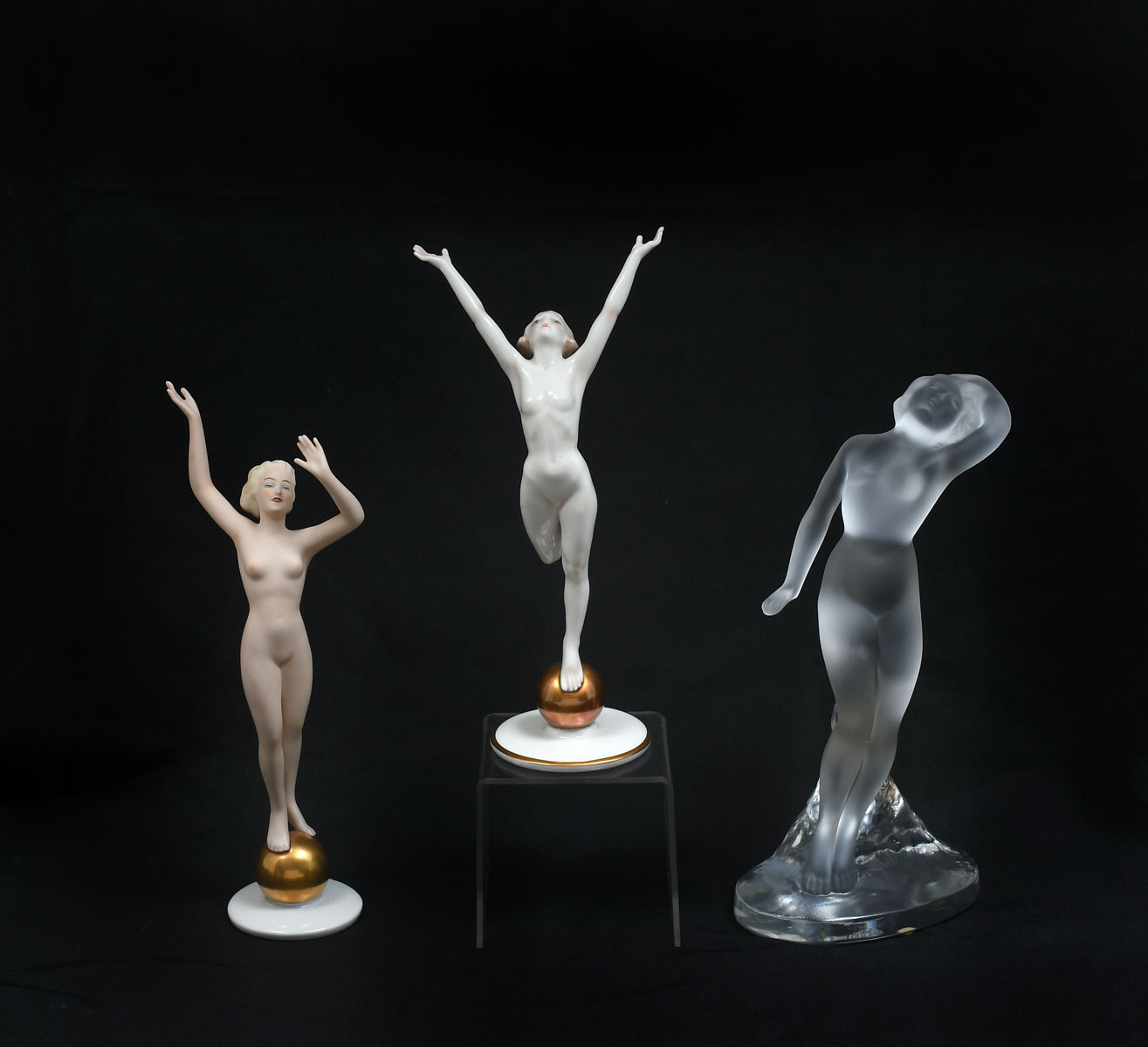 Appraisal: PC FEMALE NUDE STATUES TO INCLUDE LALIQUE Comprising - German