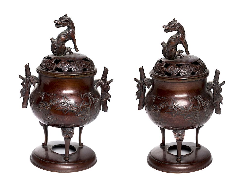 Appraisal: A Pair of Japanese Bronze Censers A Pair of Japanese