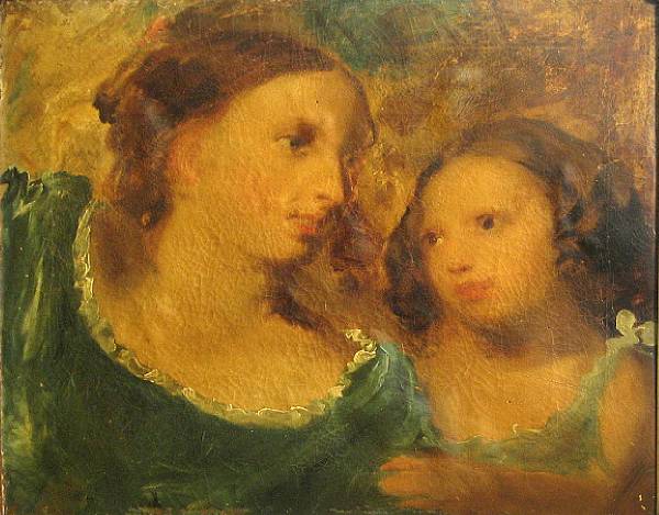 Appraisal: British School th Century Mother and child unsigned oil on