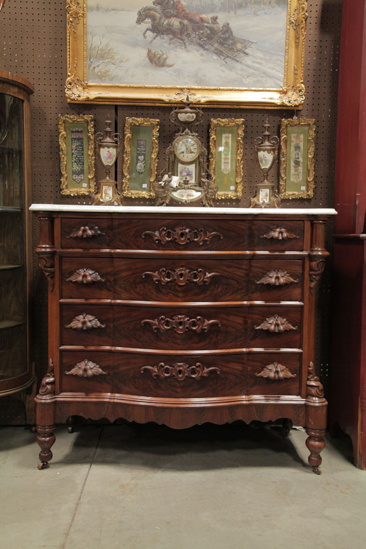 Appraisal: VICTORIAN MARBLE TOP CHEST Walnut with flame grain mahogany veneered