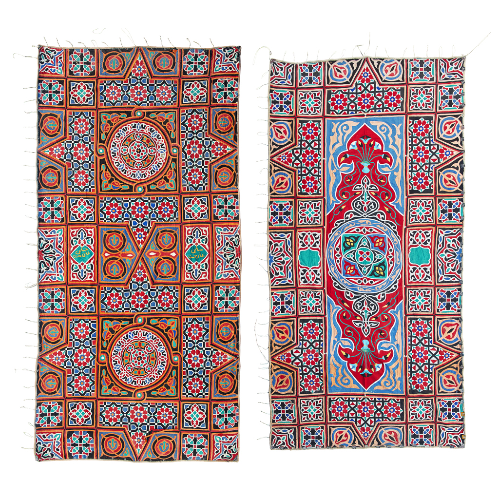 Appraisal: TWO EGYPTIAN APPLIQUE COTTON TENT PANELS EARLY TH CENTURY of