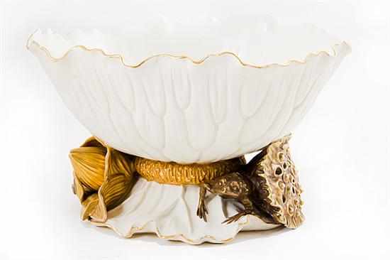 Appraisal: Royal Worcester porcelain lotus-form centerbowl dated cream ground with shaped