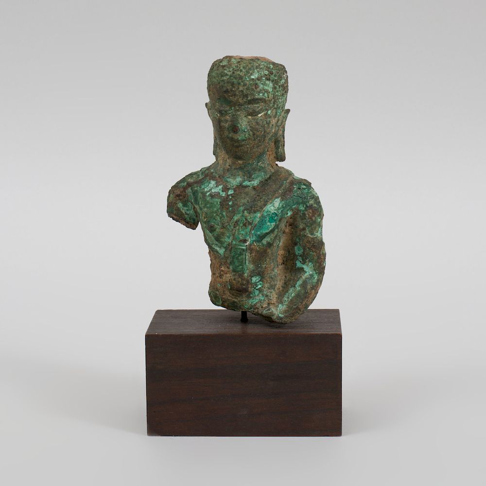 Appraisal: Southeast Asian Bronze Clad Composition Bust of Buddha On wood