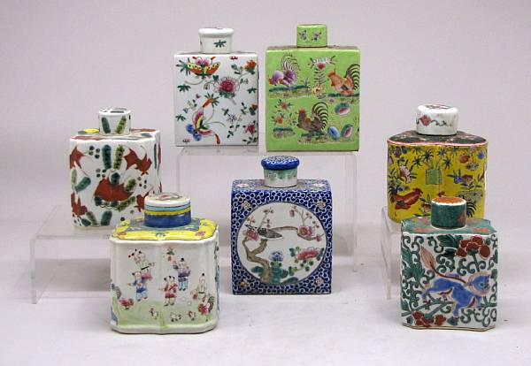 Appraisal: Seven Chinese style porcelain tea caddies early st century heights