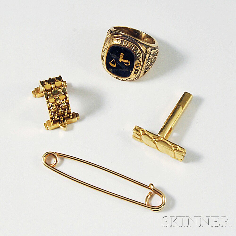 Appraisal: Gold Ring Two Cuff Links and a Safety Pin a