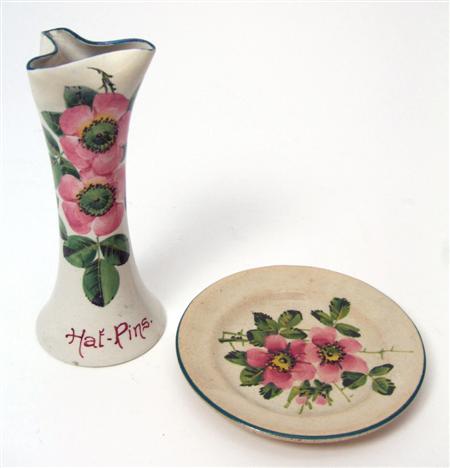 Appraisal: WEMYSS HATPIN HOLDER EARLY TH CENTURY decorated with dog roses