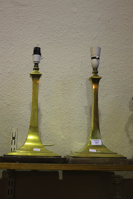 Appraisal: A PAIR OF BRASS TABLE LAMPS of tapering form on