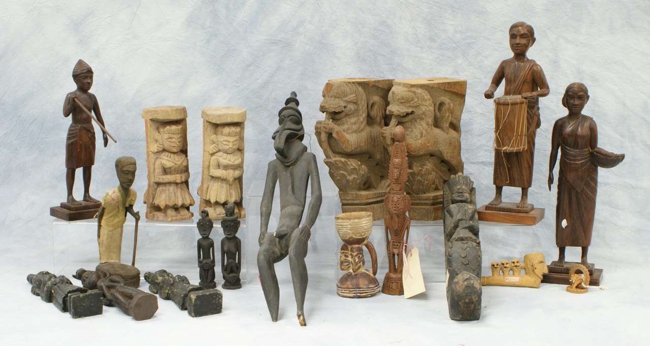 Appraisal: Assorted carved wood figures from various origins tallest