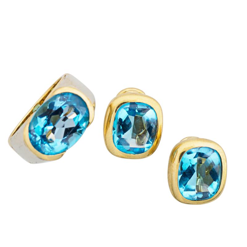 Appraisal: MARINA B BLUE TOPAZ GOLD RING AND EARRING SUITE Ring