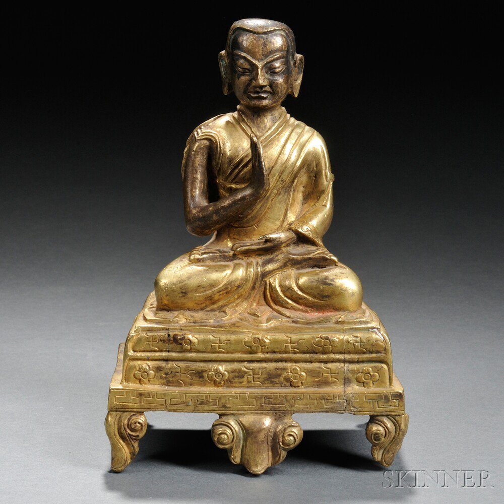 Appraisal: Gilt-bronze Monk Sino-Tibet dressed in monastic robes and seated in