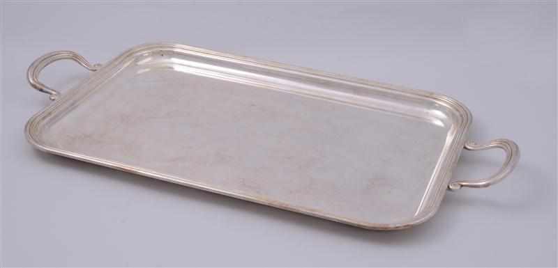 Appraisal: SILVER-PLATED TWO-HANDLED RECTANGULAR TRAY in