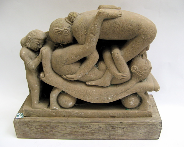 Appraisal: TWO EAST INDIAN EROTIC SCULPTURES of stone the first a