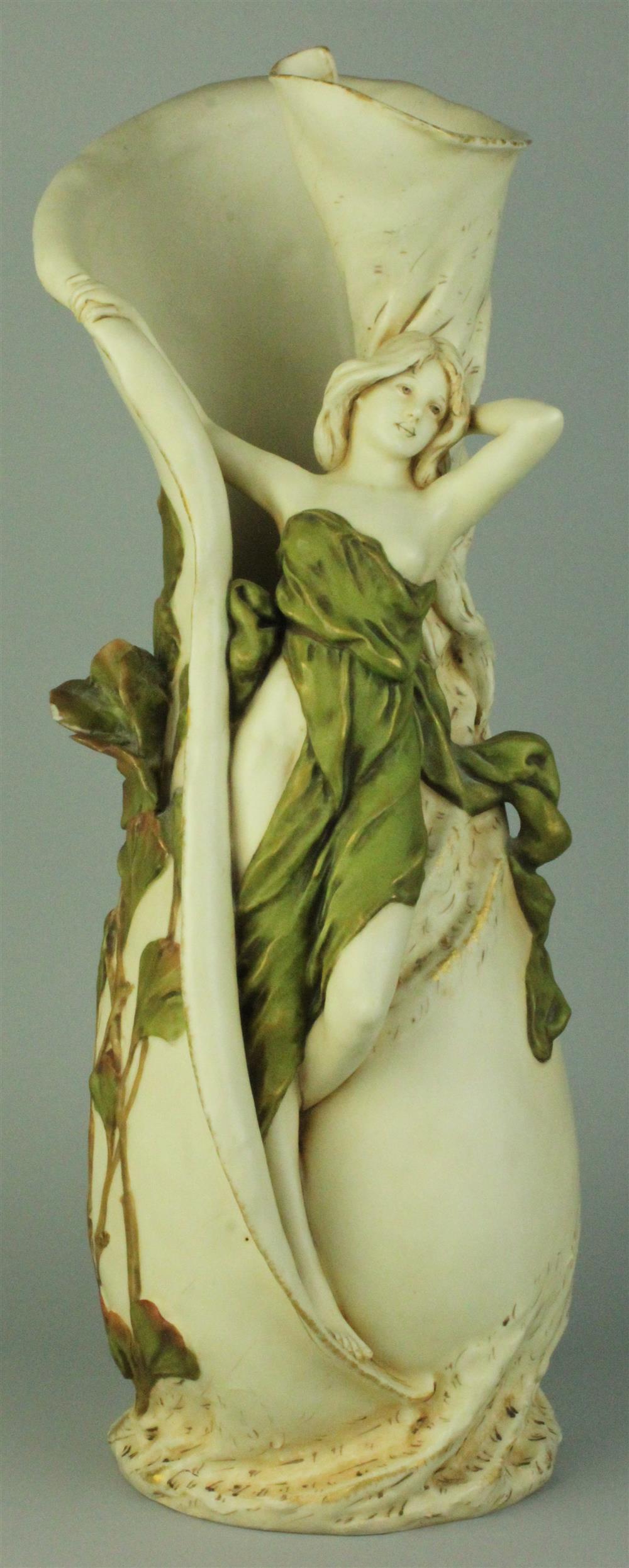 Appraisal: LARGE ROYAL DUX CERAMIC FIGURAL ART NOUVEAU VASE marked Royal