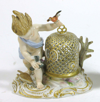 Appraisal: MEISSEN PORCELAIN FIGURE hand painted with gold accents of a