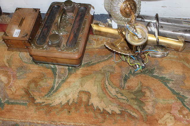 Appraisal: A VICTORIAN DESK STAND with two ink wells and brass