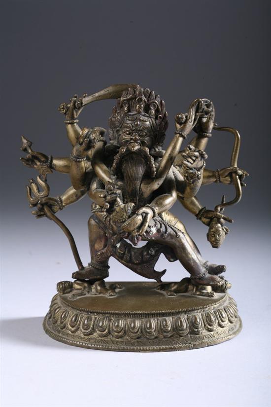 Appraisal: TIBETAN BRONZE FIGURES OF VAJRAPANI AND CONSORT Stepping in pratyalidhasana