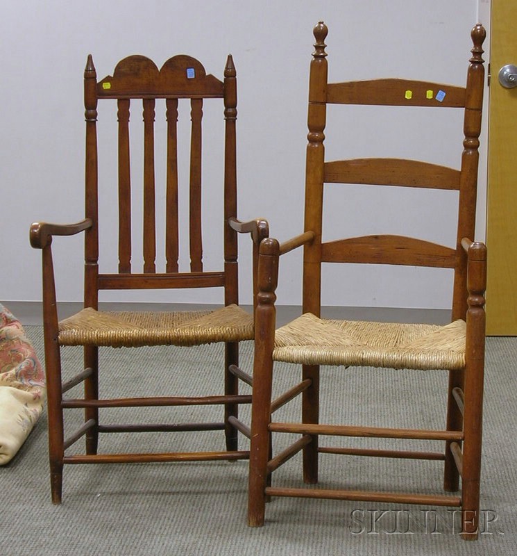 Appraisal: Two th Century Armchairs a turned wood ladder-back and a