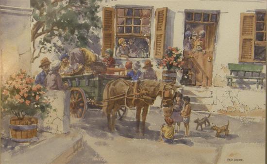 Appraisal: Theo Bester watercolour street scene with horse signed h w