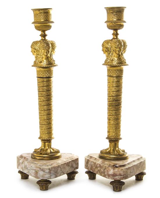 Appraisal: Sale Lot A Pair of Neoclassical Gilt Bronze and Marble