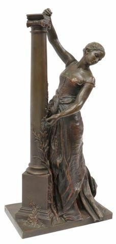 Appraisal: Patinated bronze figural sculpture Maiden and Column depicting a young