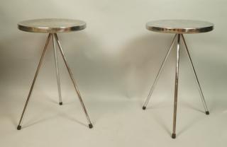 Appraisal: Pr Chrome Tripod Side Tables Stools Round Chrome Top on