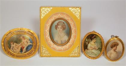 Appraisal: Four Continental painted oval miniatures late th early th century