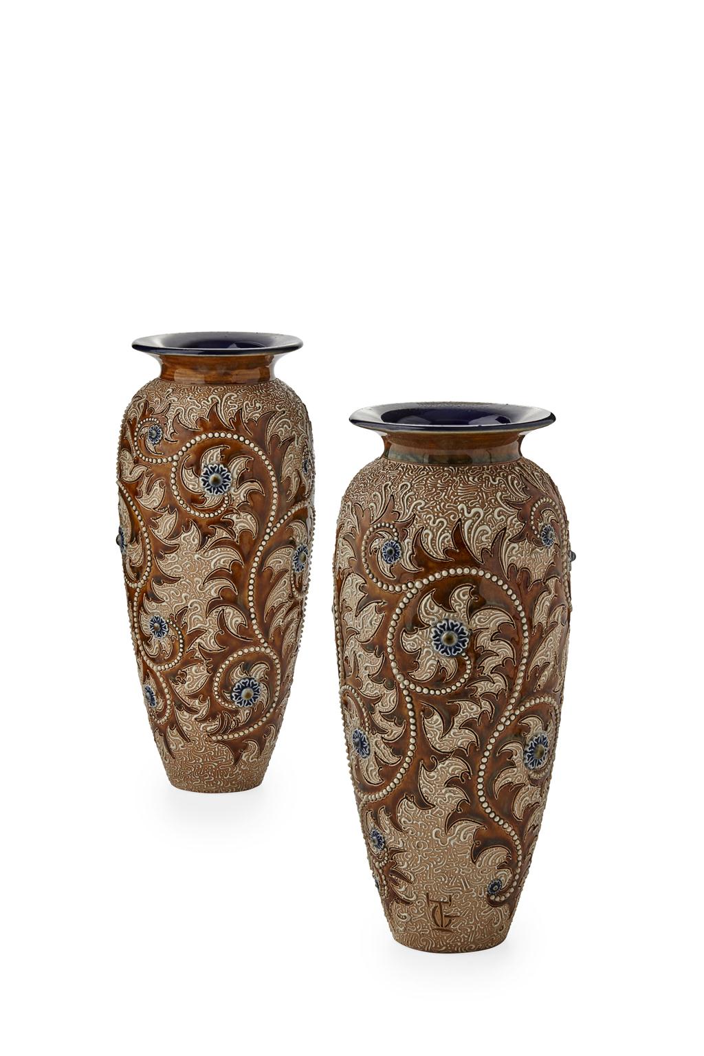 Appraisal: GEORGE TINWORTH - FOR DOULTON LAMBETH PAIR OF STONEWARE VASES