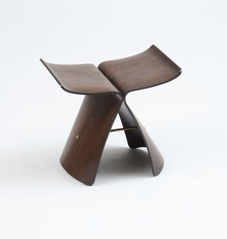 Appraisal: SORI YANAGI BUTTERFLY STOOL Walnut veneered bent plywood and brass