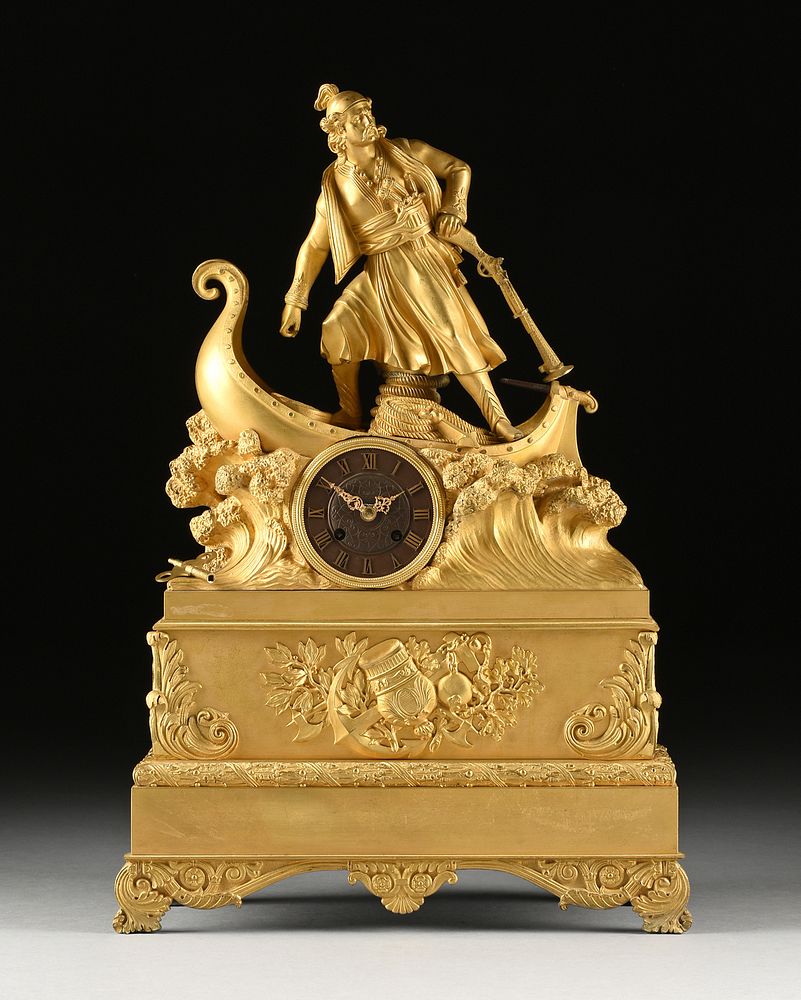 Appraisal: AN UNUSUAL LOUIS PHILIPPE GILT BRONZE PIRATE GENRE MANTLE CLOCK