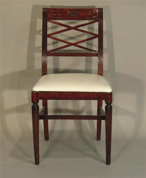 Appraisal: SHERATON STYLE MAHOGANY SIDECHAIR Mid- th century with paneled crestrail