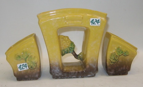 Appraisal: THREE PIECE ROSEVILLE ART POTTERY VASE SET in the Wincraft