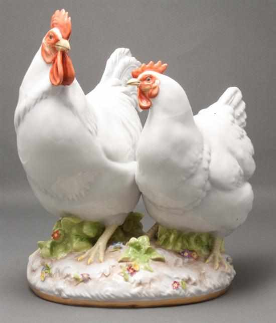 Appraisal: Von Schierholz painted porcelain hen and rooster group late th