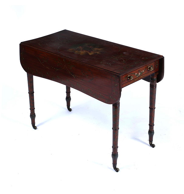 Appraisal: A TH CENTURY MAHOGANY PEMBROKE TABLE with classical figure decoration