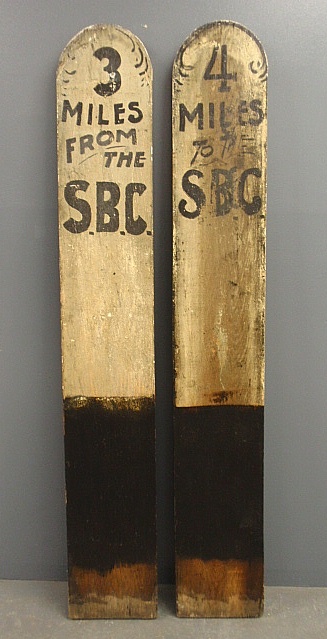 Appraisal: - Pair of paint decorated Sconcet mile marker signs Siasconcet