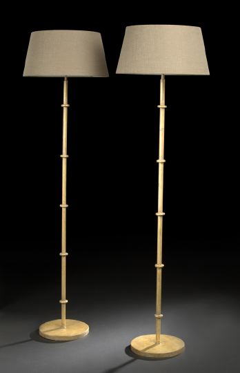 Appraisal: Tall Pair of French Gilded Ringed Metal Floor Lamps each