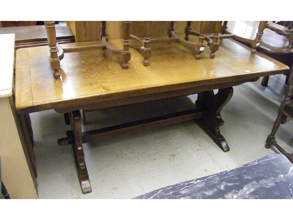 Appraisal: Light oak refectory table the rectangle top upon lyre supports