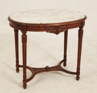 Appraisal: LOUIS XVI STYLE WALNUT MARBLE TOP SALON TABLE LOUIS XVI