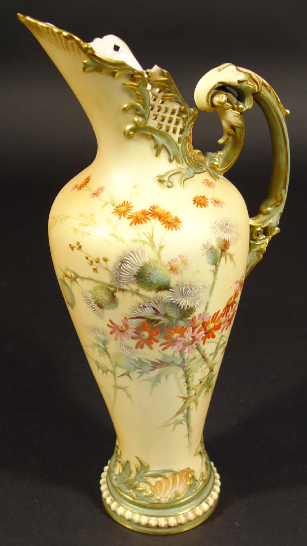 Appraisal: Royal Worcester blush ivory ground ewer with pierced neck and