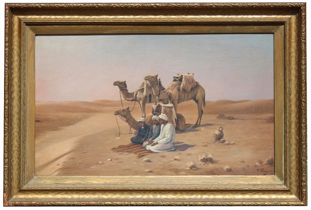 Appraisal: Signed Orientalist Desert Scene with Figures Signed Orientalist Desert Scene