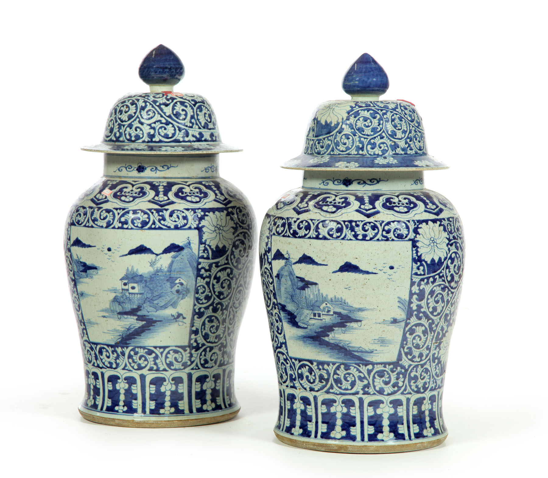 Appraisal: PAIR OF COVERED JARS China mid th century Large temple