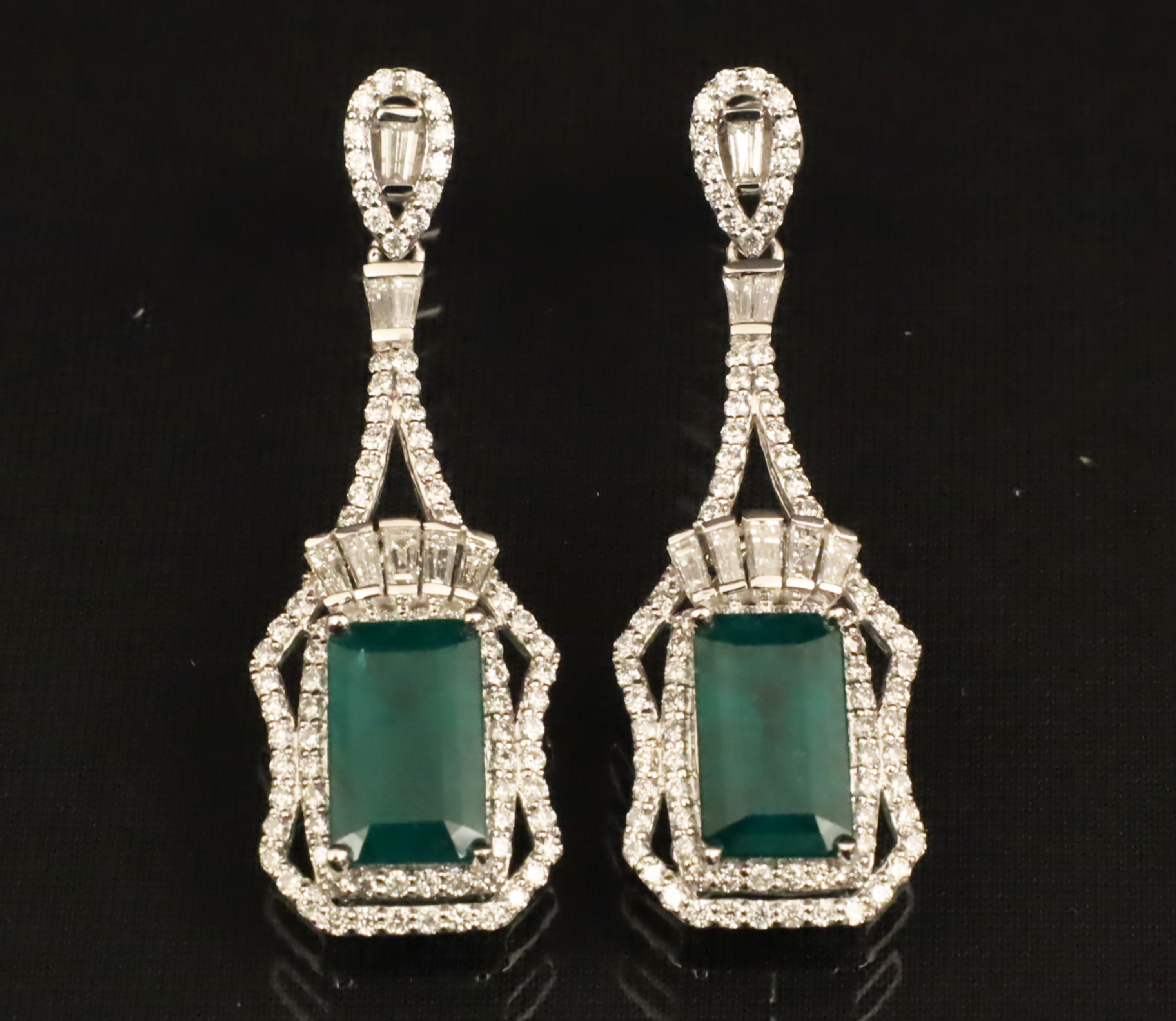 Appraisal: PR OF K EMERALD AND DIAMOND EARRINGS Pair of K