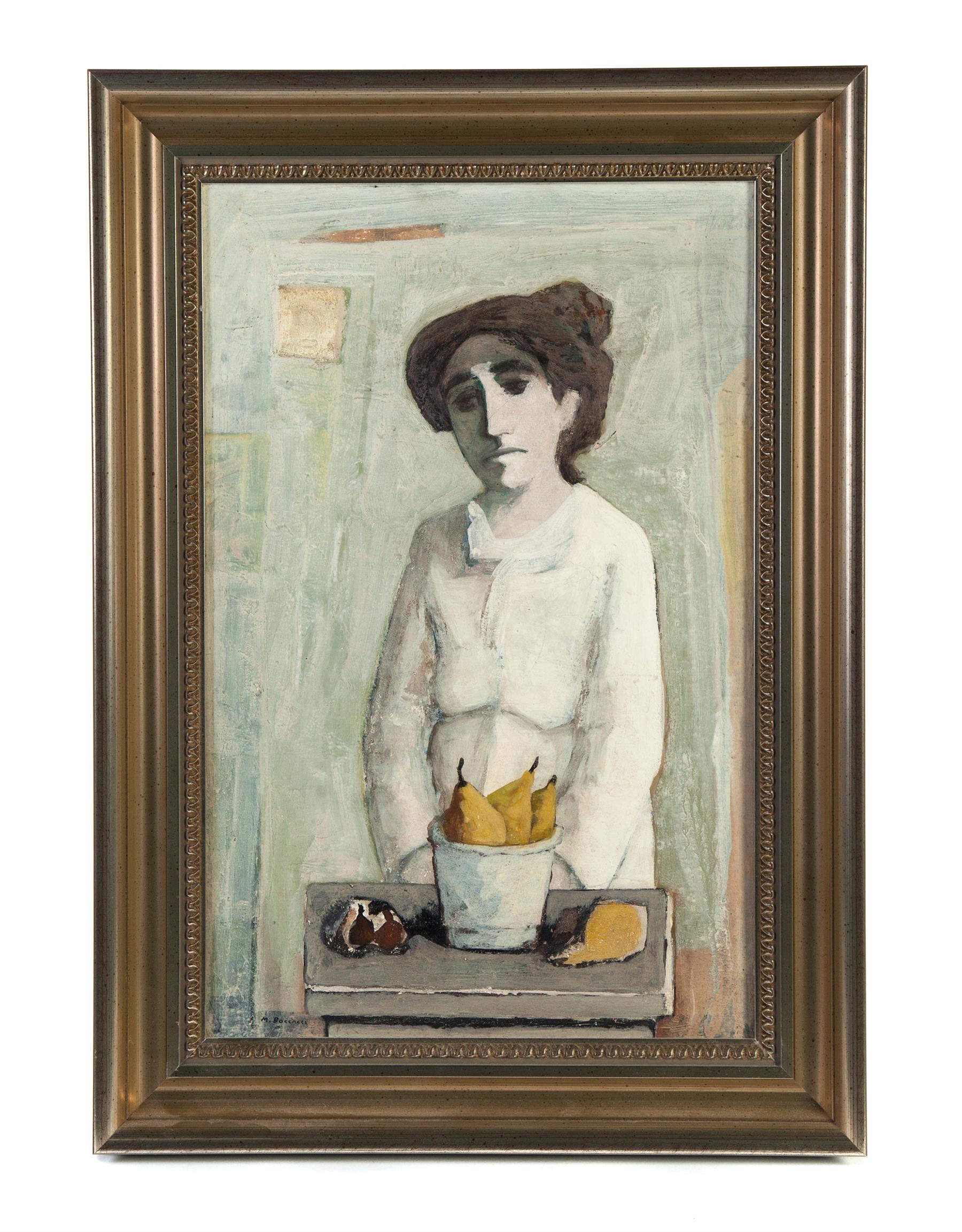 Appraisal: PORTRAIT OF A LADY WITH PEARS SIGNED M BOCCHERI European