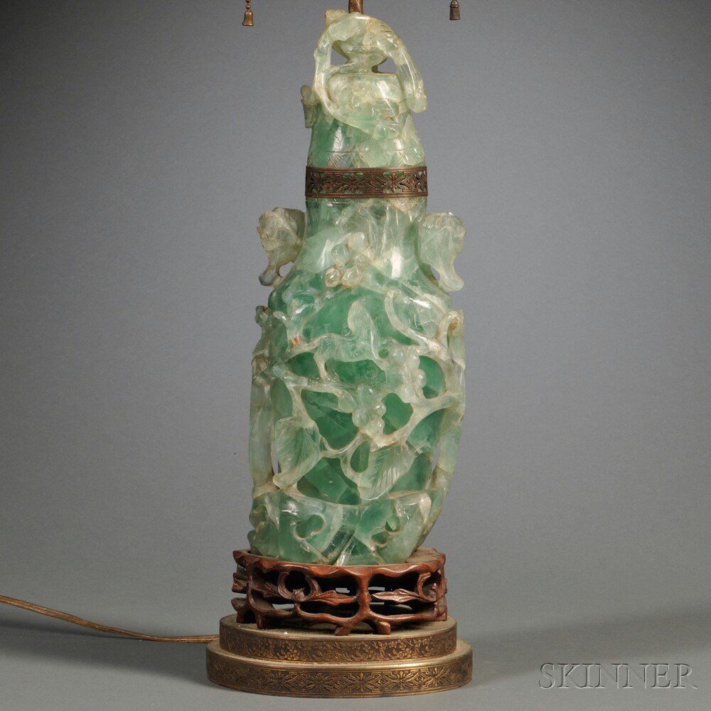 Appraisal: Fluorite Covered Vase Mounted as a Lamp China th century