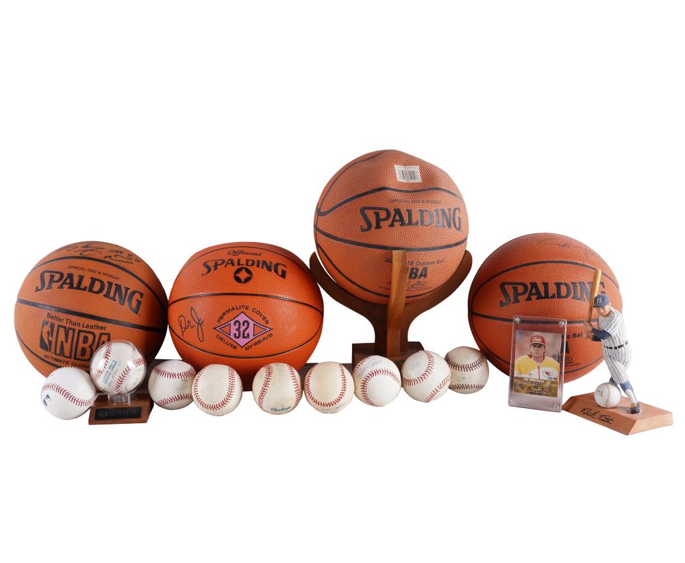 Appraisal: COLLECTION OF SPORTS ITEMScomprising four basketballs Larry Johnson Julius Erving