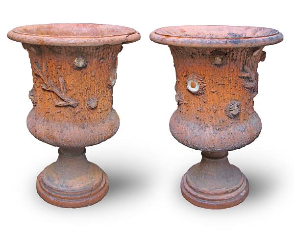 Appraisal: A pair of Victorian terra cotta tree trunk form circular