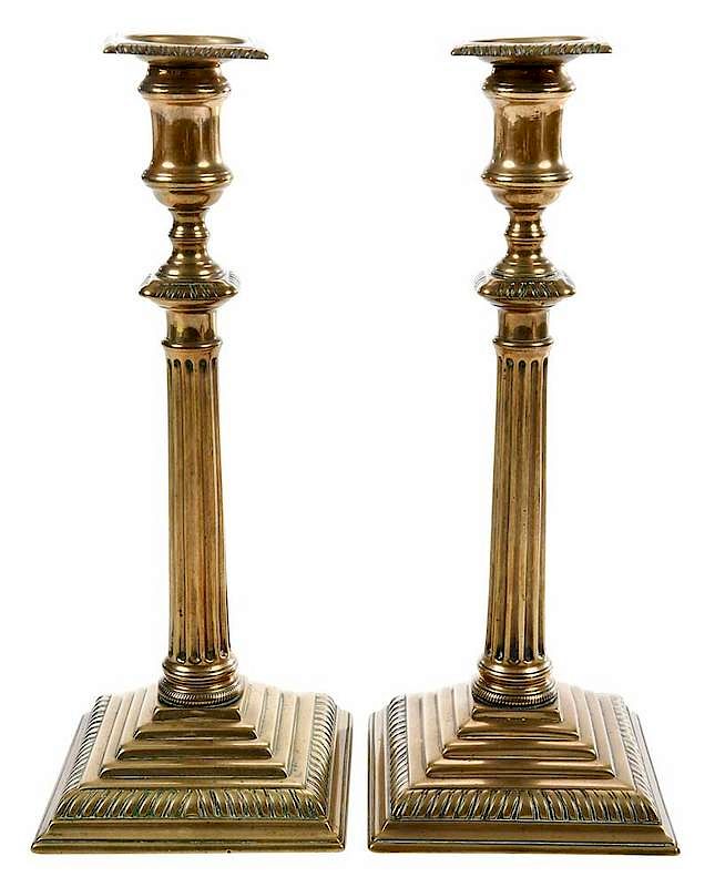 Appraisal: Fine Pair Bell Metal Columnar Candlesticks British th century stop