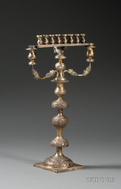 Appraisal: Polish Silver and Silver-gilt Sabbath Candlestick with Hanukkah Menorah Warsaw